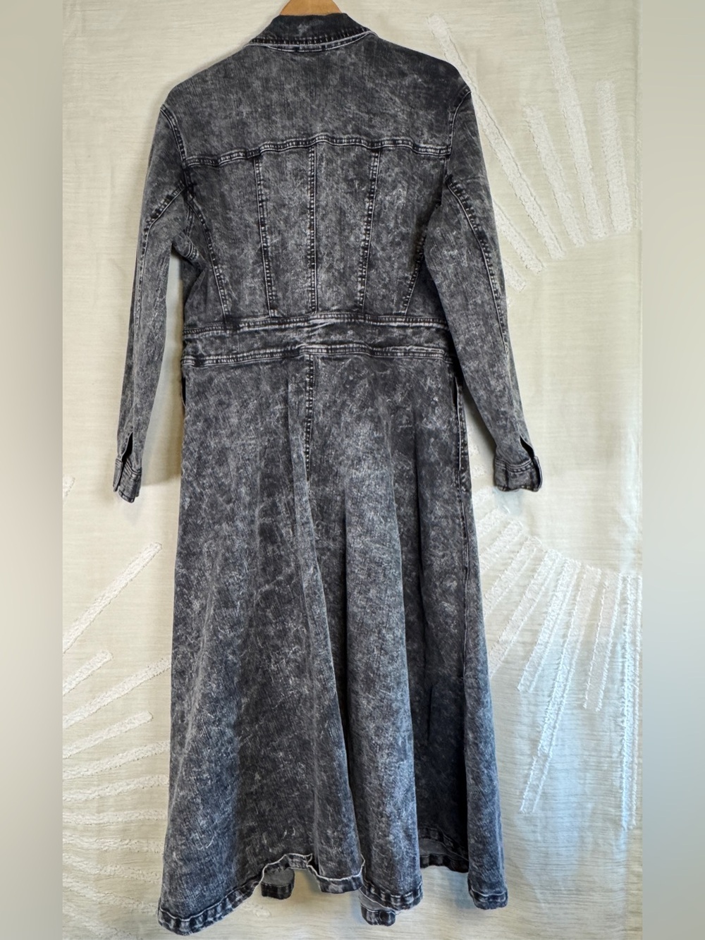 Norma Kamali Women’s 10 Black Acid Wash Denim Maxi Coat Dress Runway Vogue - Picture 3 of 10